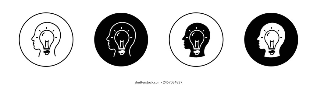 Thinking icon set. mind or head pictogram. human knowledge memory sign. thoughts or ideas icon set in black filled and outlined style.