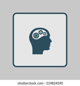Thinking icon.  Silhouette of gear in head 