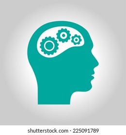 Thinking icon.  Silhouette of gear in head 