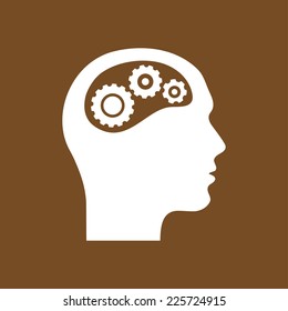 Thinking icon.  Silhouette of gear in head 