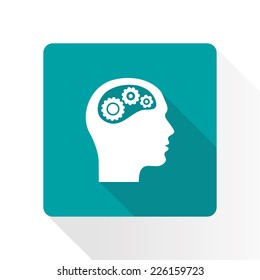 Thinking icon.  Silhouette of gear in head 