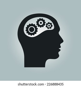 Thinking icon.  Silhouette of gear in head 