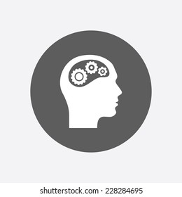 Thinking icon.  Silhouette of gear in head 