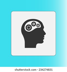 Thinking icon.  Silhouette of gear in head 