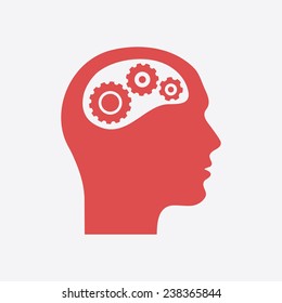 Thinking icon.  Silhouette of gear in head 