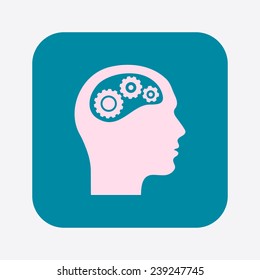 Thinking icon.  Silhouette of gear in head 