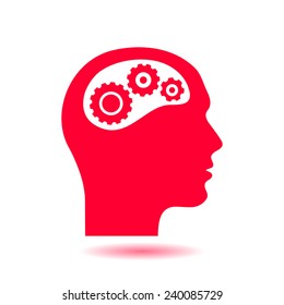 Thinking icon.  Silhouette of gear in head 