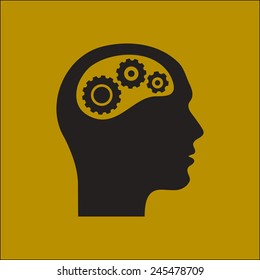 Thinking icon.  Silhouette of gear in head 