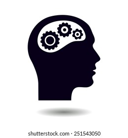Thinking icon.  Silhouette of gear in head 
