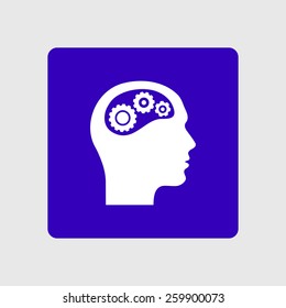 Thinking icon.  Silhouette of gear in head 