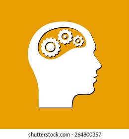 Thinking icon.  Silhouette of gear in head 