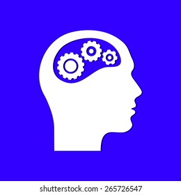 Thinking icon.  Silhouette of gear in head 