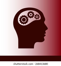 Thinking icon.  Silhouette of gear in head 