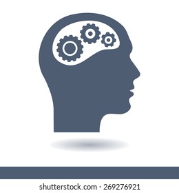 Thinking icon.  Silhouette of gear in head 