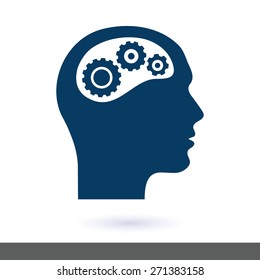 Thinking icon.  Silhouette of gear in head 