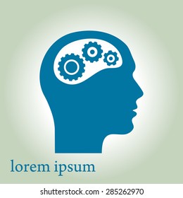 Thinking icon.  Silhouette of gear in head 