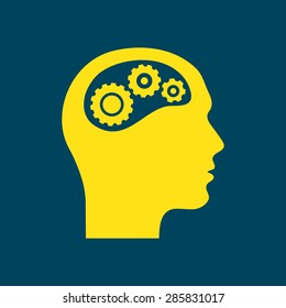 Thinking icon.  Silhouette of gear in head 