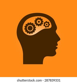 Thinking icon.  Silhouette of gear in head 