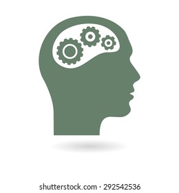 Thinking icon.  Silhouette of gear in head 