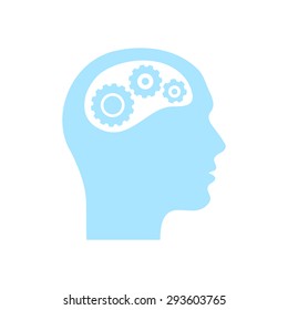 Thinking icon.  Silhouette of gear in head 