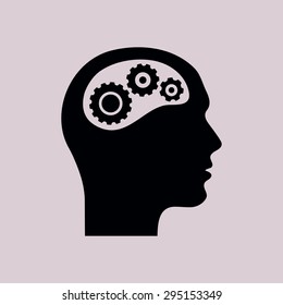 Thinking icon.  Silhouette of gear in head 
