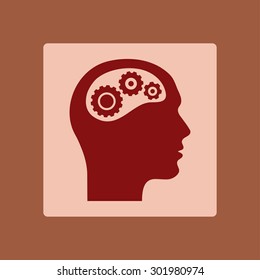 Thinking icon.  Silhouette of gear in head 