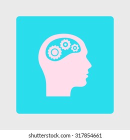 Thinking icon.  Silhouette of gear in head 