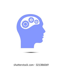Thinking icon.  Silhouette of gear in head 