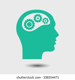 Thinking icon.  Silhouette of gear in head 
