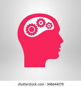 Thinking icon.  Silhouette of gear in head 