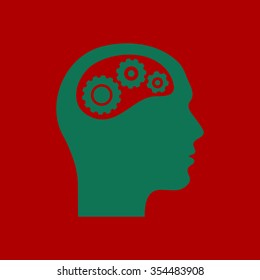 Thinking icon.  Silhouette of gear in head 