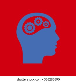 Thinking icon.  Silhouette of gear in head 