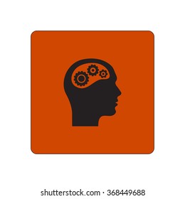 Thinking icon.  Silhouette of gear in head 