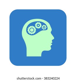 Thinking icon.  Silhouette of gear in head 