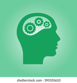 Thinking icon.  Silhouette of gear in head 