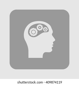 Thinking icon.  Silhouette of gear in head 