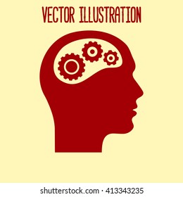 Thinking icon.  Silhouette of gear in head 
