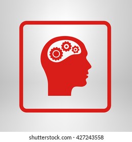 Thinking icon.  Silhouette of gear in head 