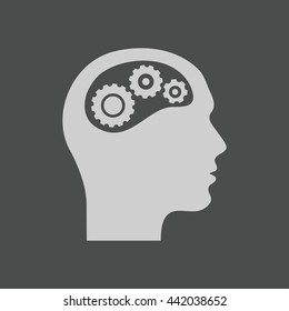 Thinking icon.  Silhouette of gear in head 