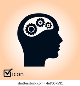 Thinking icon.  Silhouette of gear in head 