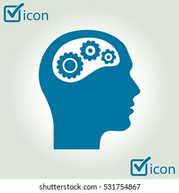 Thinking icon.  Silhouette of gear in head 