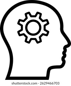 Thinking icon. silhouette of a head with a gear in the middle.Thinking icon. For your design, logo.  in modern style. Vector illustration