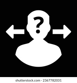 Thinking icon with swipe left right option on black background