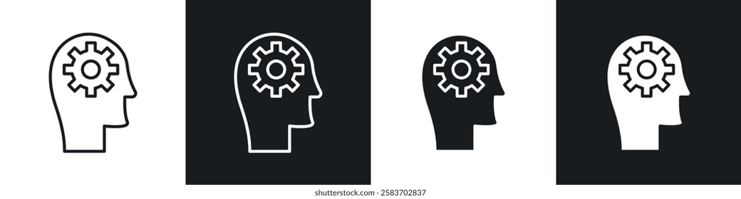 Thinking icons collection in black and white filled and line versions