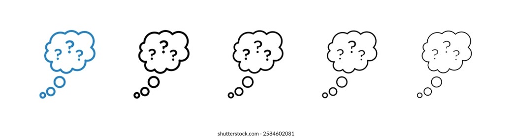 Thinking icons in five different stroke sizes