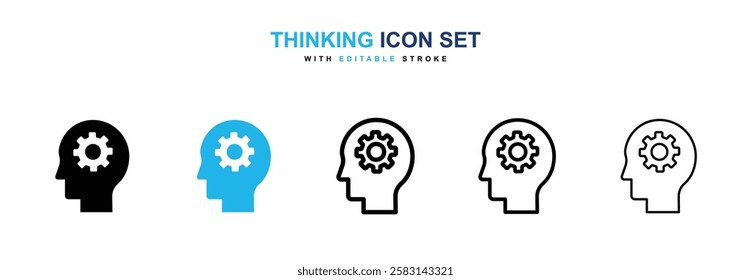 Thinking icons vector collection in black and blue colors on white background