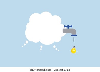 Thinking idea, collective thought sphere with tap to produce bright idea results. 