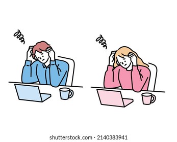 Thinking illustration.Stuck, depressed, tired, stressed, motivated, work, failure, difficulty, busy.