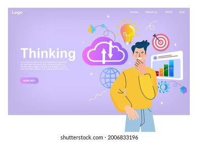 Thinking and imagination. Innovative and creative man with many smart solutions. creativity and brainstorm. idea and fantasy. Brain activity abstract concept vector illustration