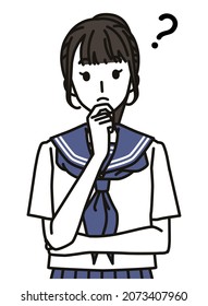 Thinking junior high school and high school girls in sailor school uniform